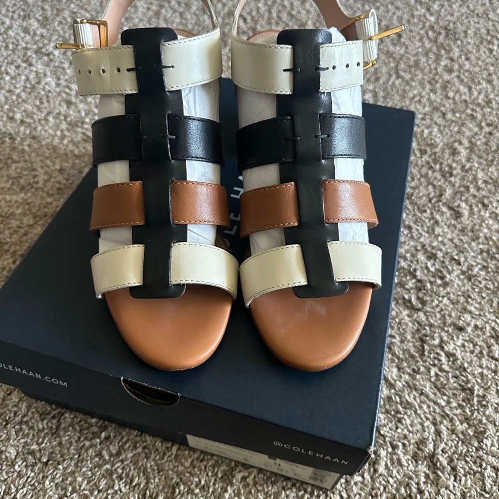 Cole Haan Black, Brown, and Cream Sandals